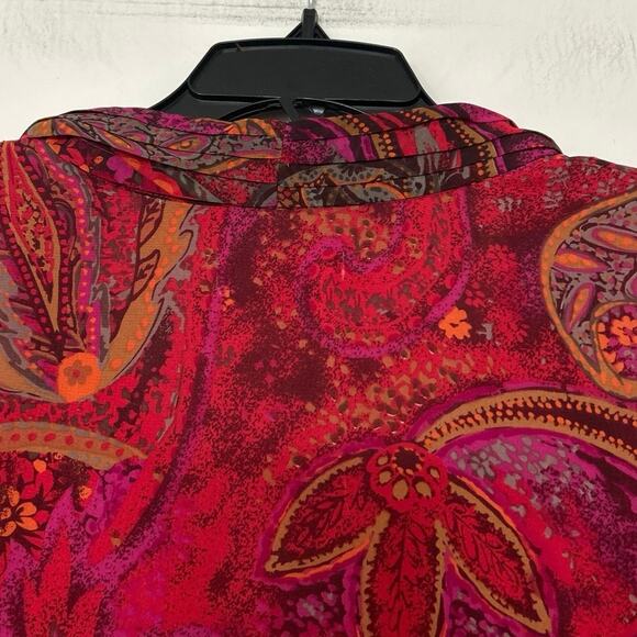 Coldwater Creek Vtg Jewel Tone Paisley Chiffon Blouse Ruffle Front XL Boho - Picture 8 of 12